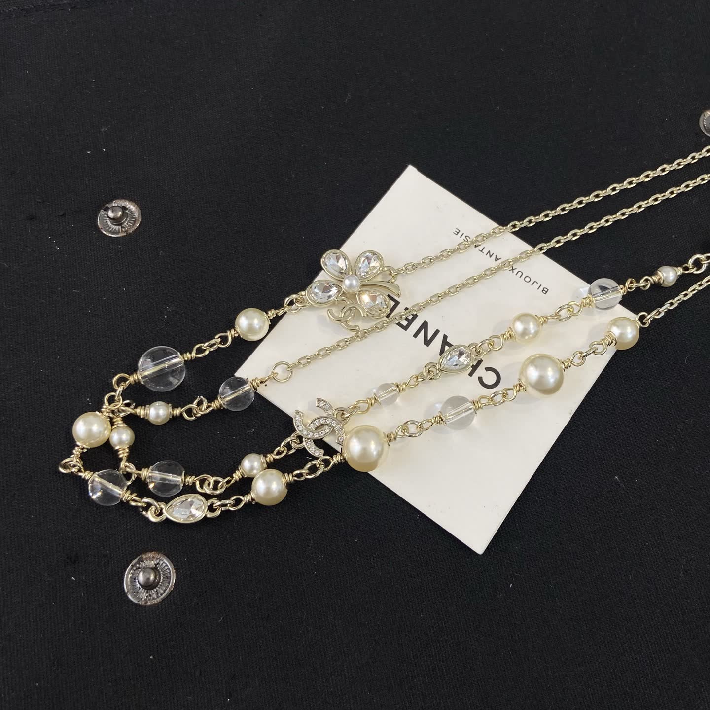 Chanel Gold-Tone Pearl and Crystal Necklace